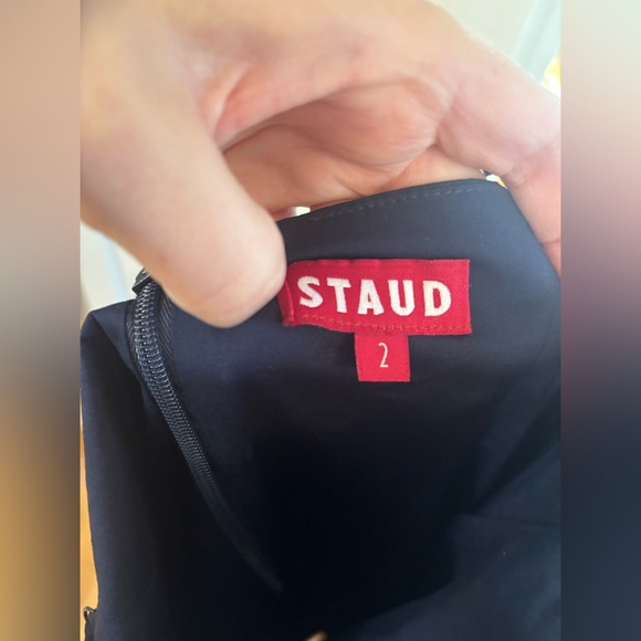 new Staud Dena drop waist poplin maxi dress in navy blue cotton - Picture 10 of 11